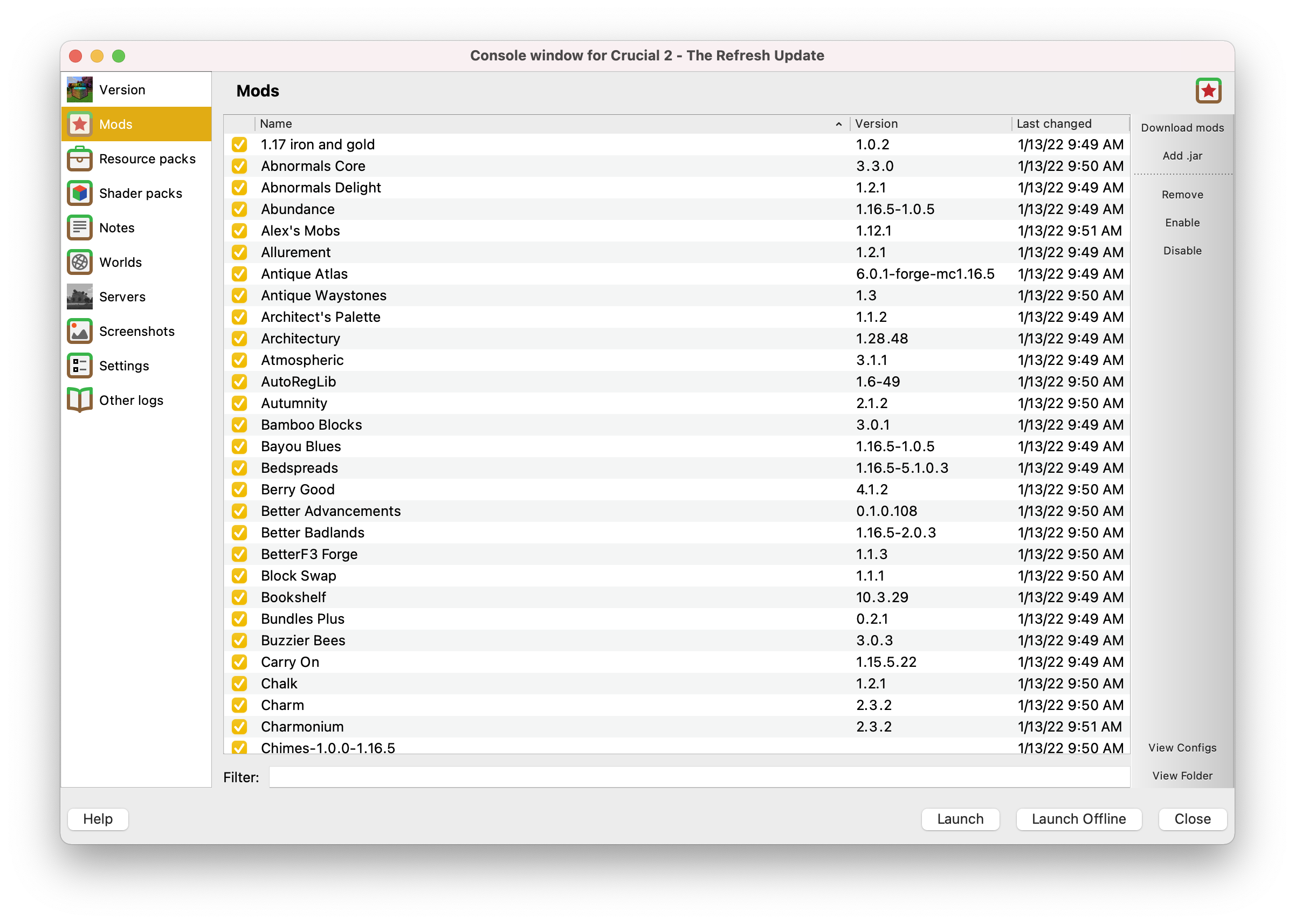 Mods tab under PolyMC settings
